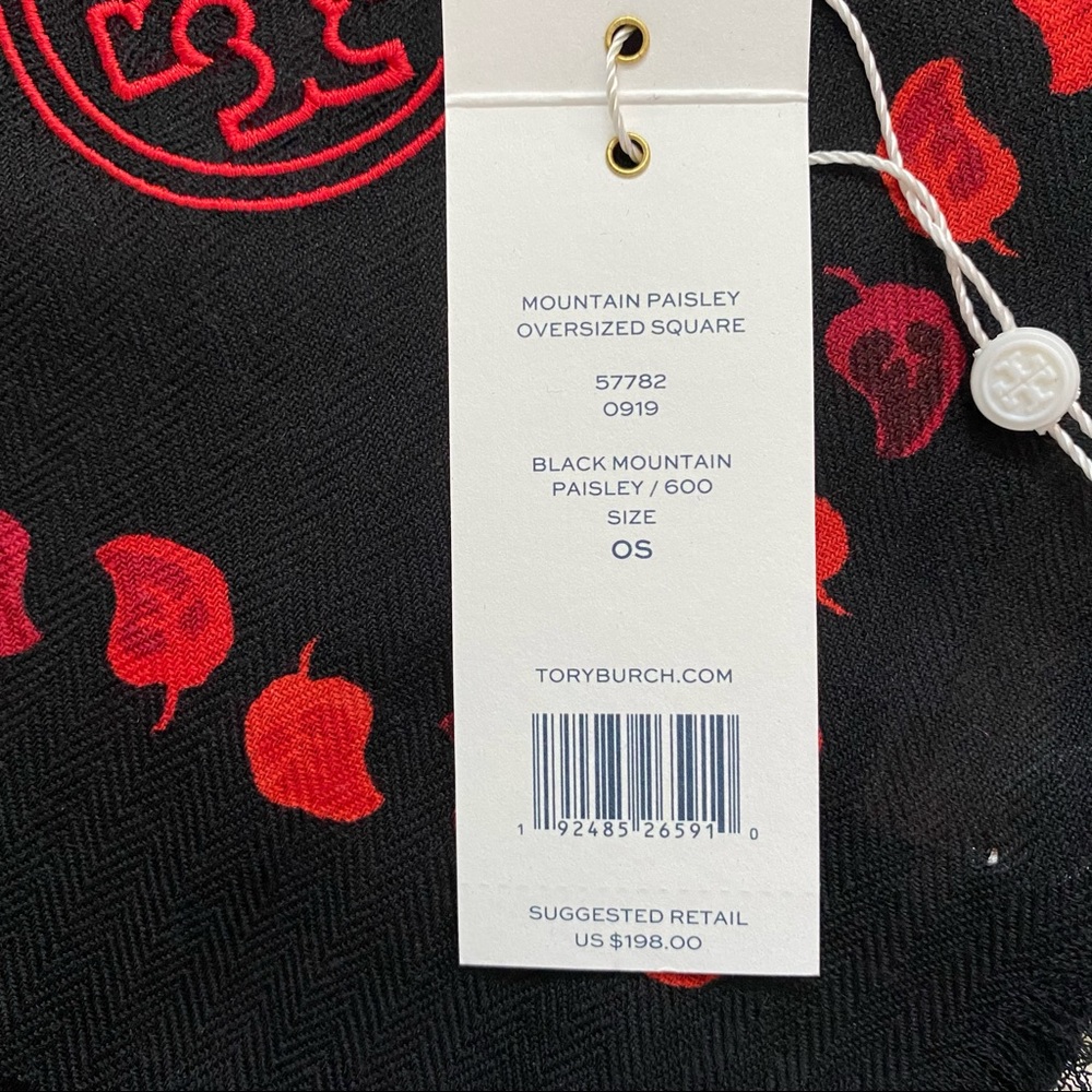NWT Tory Burch Black Mountain Paisley oversized scarf - Picture 4 of 8